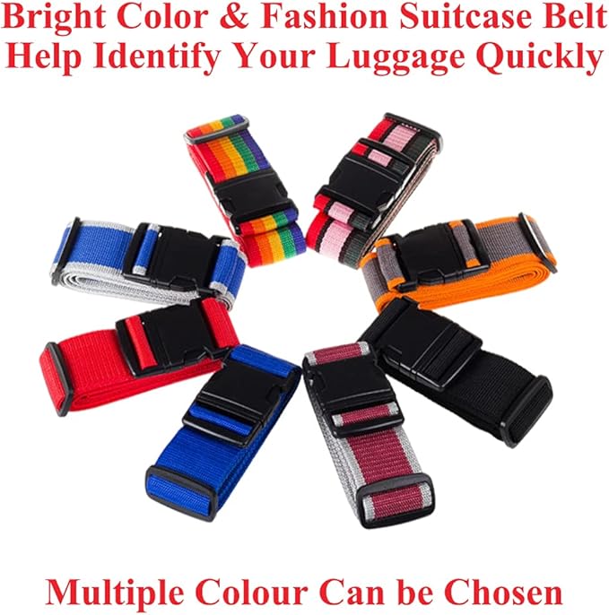 2 Pack Luggage Straps, Bright Colors Adjustable Suitcase Belts with Quick Release Buckle (GreyOrange)