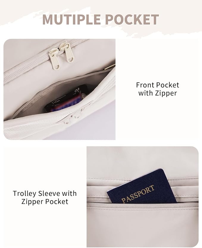 WANDF Travel Duffel Bag with Wet Pocket & Shoe Compartment, 18x14x8 Personal Item Bag with USB Charging Port, Water-Resistant Gym Weekender Overnight Carry-on for Women Men (Beige)