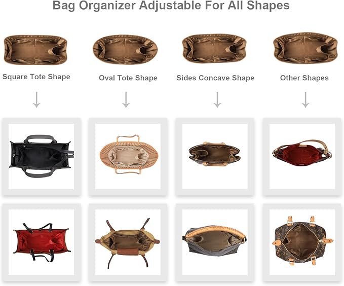 Speedy Neverfull Tote Organizer Insert - Silk Purse Organizer with Zipper, Silky Smooth, 6 Sizes (Slender Medium, Silky Brown)