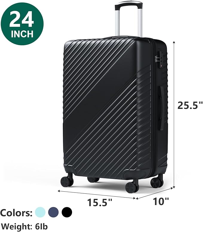 24 Inch Checked Luggage, ABS Hardside Suitcase with Spinner Wheels, Lightweight Medium Luggage with TSA Lock for Women and Men, Expandable Travel Suitcase for Business, Road Trips & Family Vacations