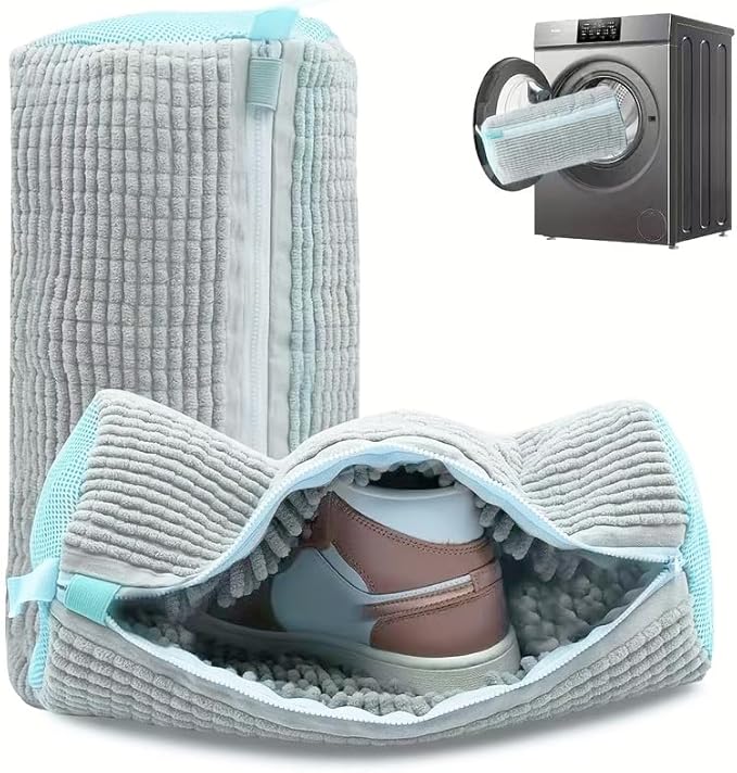 Shoe Washing Machine Bags, XXL Shoe Laundry Bags for Washer Dryer, Sturdy Zipper with Hook Design, Sneaker Dry Bags Included, Reusable Washing Bag for Sneaker, Tennis, Gray 1pc