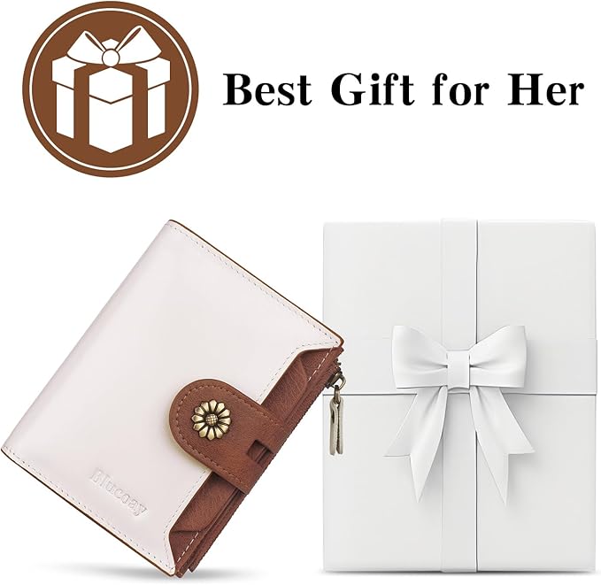 Wallet Women,RFID Blocking Leather Womens Wallet Bifold Compact Card Holder Small Wallet for Women with Removable ID Window(Whitebrown)