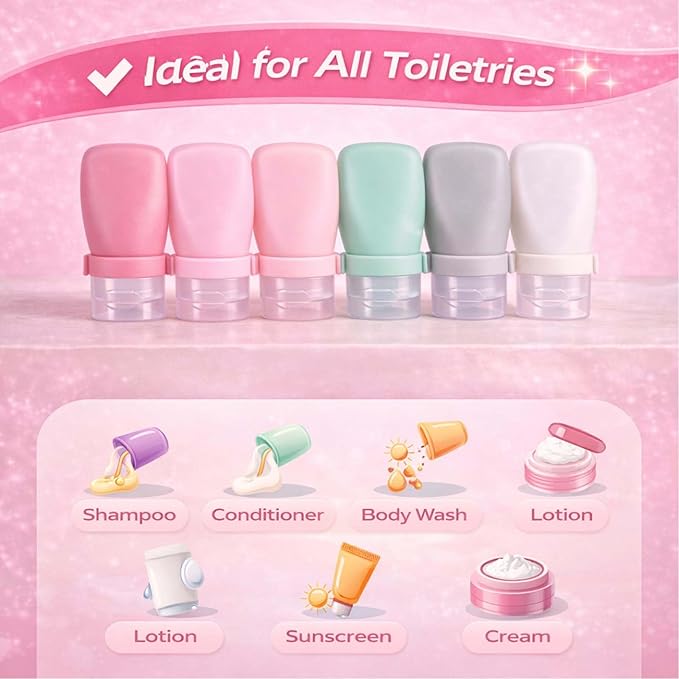 1 oz Travel Bottles, Leakproof Silicone Squeeze Bottle Mini Travel Size Container for Toiletries Lotion Shampoo and Conditioner Liquid Salad Dressing to go Condiment, TSA Approved, 4 Pack