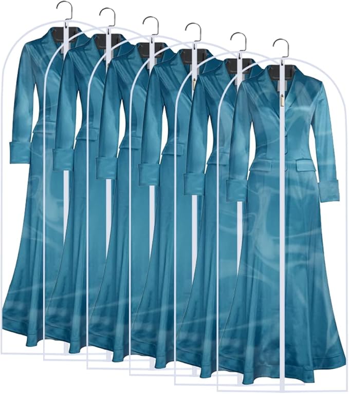 Garment Bag Clear for Long Dress (24'' x 60'' Set of 6) Clothing Suit Bags for Closet Storage Wedding Dress Garment Bags with Zipper Gown Garment Cover for Long Dresses
