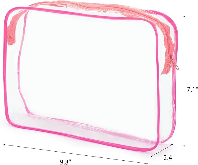 Tbestmax 10 Pack Clear Cosmetic Bags Makeup Bags Portable Waterproof TSA Approved Travel Toiletry Bags Large Organizer Rose Red, 9.8" x 7.1" x 2.4"