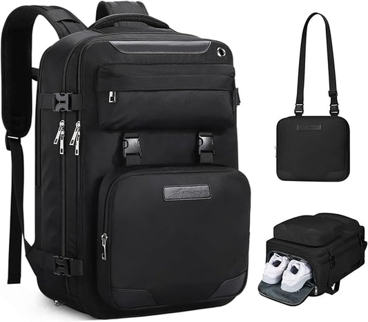 Maelstrom Travel Backpack for Women Men,35L Waterproof Laptop Backpack Fits 17-Inch Laptop, Gift for School Work Backpack with Detachable Crossbody Bag & Shoe Compartment (Black, Large-Upgrade)