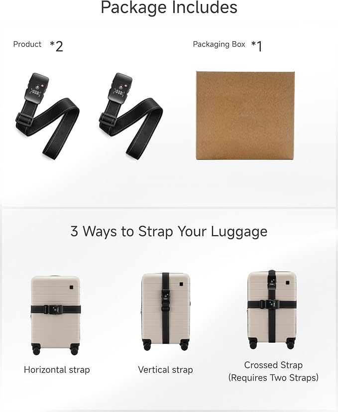 LUGGEX Luggage Straps TSA Approved, Luggage Straps for Suitcases, Easy Adjustable & Reinforced Buckle (Black 20-32inch, 2 Pack)