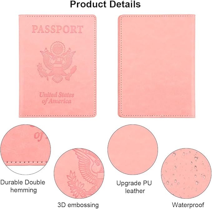Passport Holder, Passport Cover, Passport Holder for Women, 2 Pack Travel Passport Wallet, Leather Passport Case, Passport Protector International Travel Must Haves Accessories, Grey+Pink