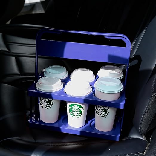 Bodaon 6 Cup Drink Carrier with Handle, Plastic Cup Carriers for Drinks, Drink Holder for Car, Food Delivery Drivers Accessories, Portable Foldable Reusable Mobile, Use for Food Delivery Bag, Purple