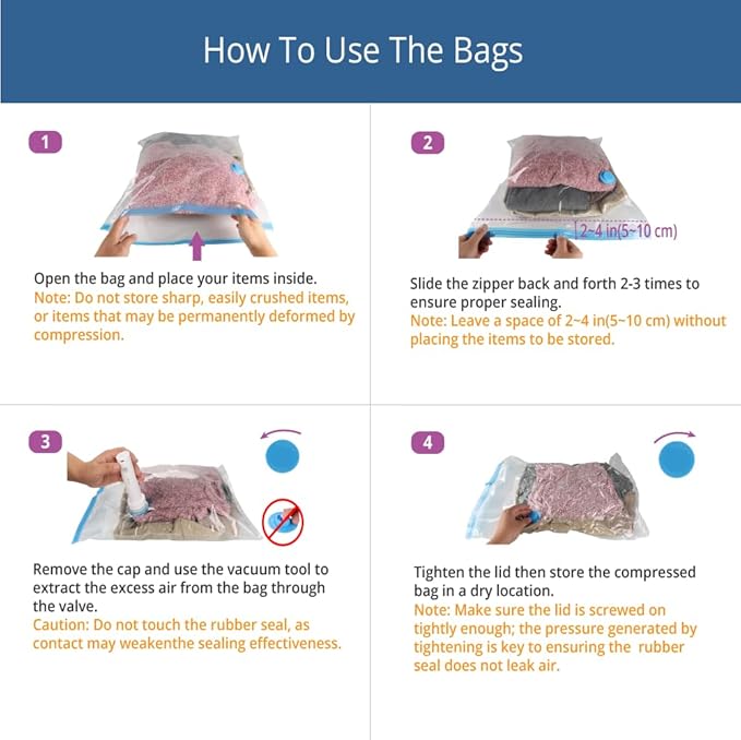 12 Pack Travel Space Saver Vacuum Storage Bags, Vacuum Seal Compression Bags for Clothes, Packing, Luggage, Blankets, Comforters and Pillows, Cordless Rechargable Electric Pump Included