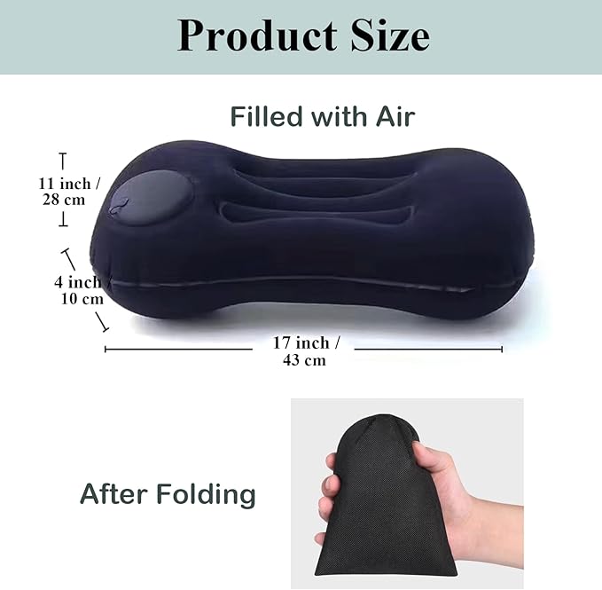 Outdoor Inflatable Travel Pillow,Ultra Light and Small in Size,Perfectly Fits The Neck or Waist,Suitable for Camping and Hiking,Comes with Storage Bag and Earplugs,Dark Blue