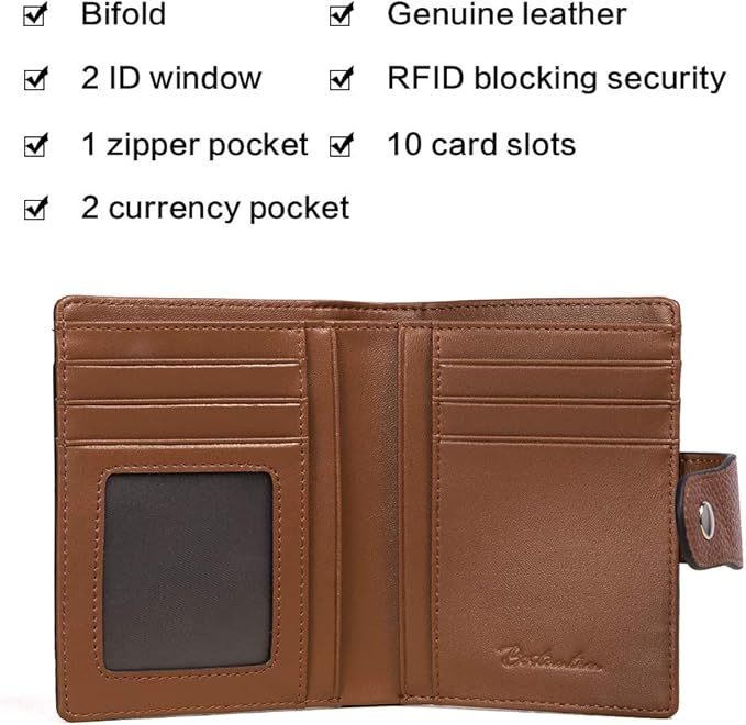 BOSTANTEN Women Leather Wallet RFID Blocking Small Bifold Zipper Pocket Wallet Card Case Purse with ID Window