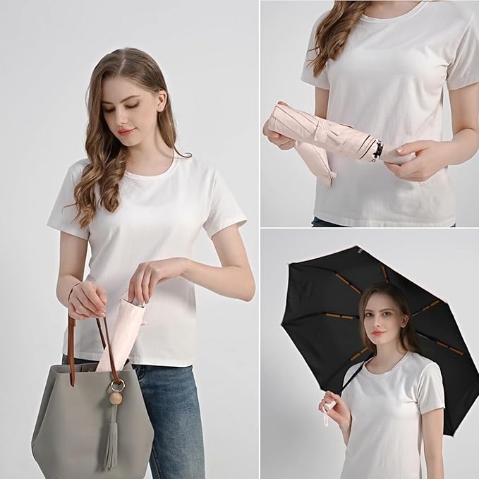 BAODINI Small UV Protection Travel Umbrella Compact for Rain and Sun UPF 50+ Windproof Portable 42 inch Umbrella for Women and Men