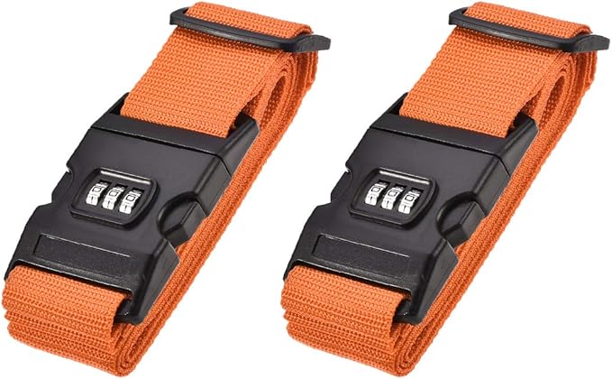 uxcell Luggage Straps Suitcase Belts with Buckle, Combination Lock, 2Mx5cm Adjustable PP Travel Packing Accessories, Orange 2Pcs