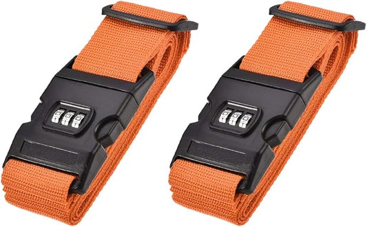 uxcell Luggage Straps Suitcase Belts with Buckle, Combination Lock, 2Mx5cm Adjustable PP Travel Packing Accessories, Orange 2Pcs