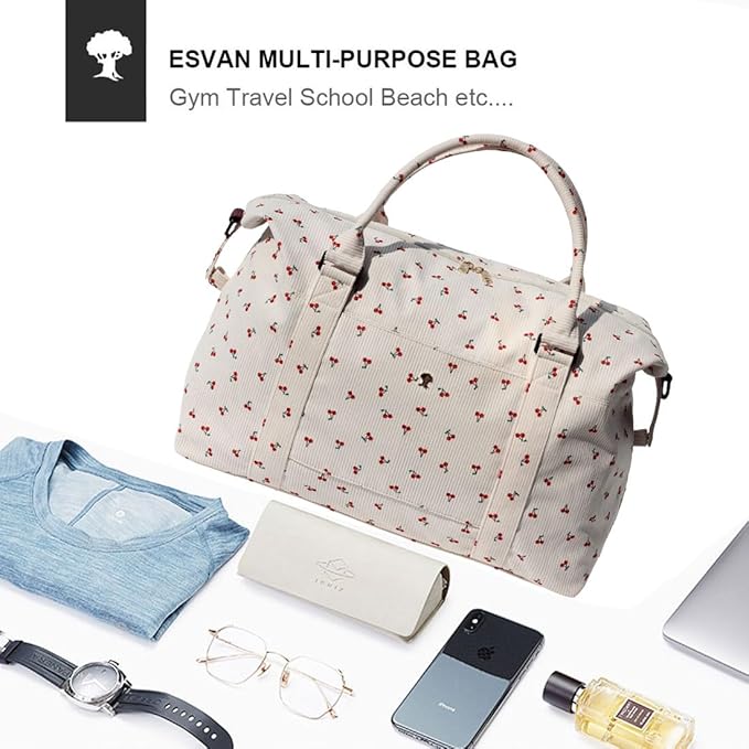 ESVAN Travel Tote Duffel Gym Bag,Weekender Overnight Carry-on Tote Crossbody Bag with Wet Pocket and Trolley Sleeve Upgraded