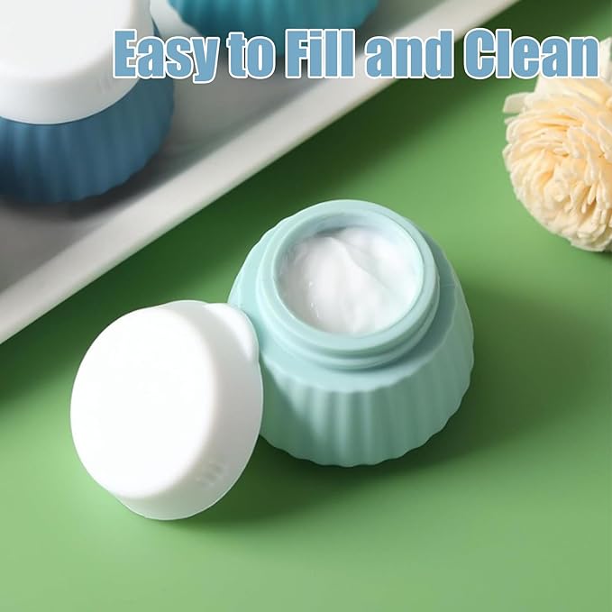 4 Pack Travel Size Silicone Cream Containers, Leak Proof Refillable Toiletry Bottles for Toiletries with 4 Scoops, Labels and Clear Bag, Suitable for Travel Shampoo and Conditioner Bottles (C)