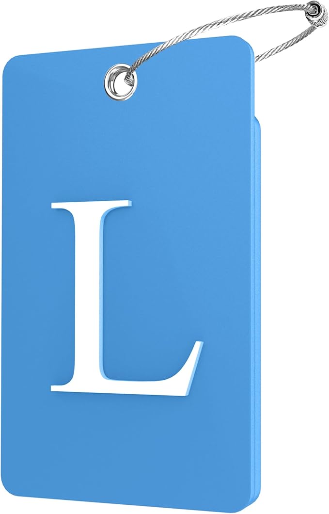 Gostwo 2 Pack Luggage Tags for Suitcases, 26 Initial Letter Travel Luggage Baggage Identification Labels ID Tag Fully Bendable Tags with Stainless Steel Loop (Blue) (Letter L)