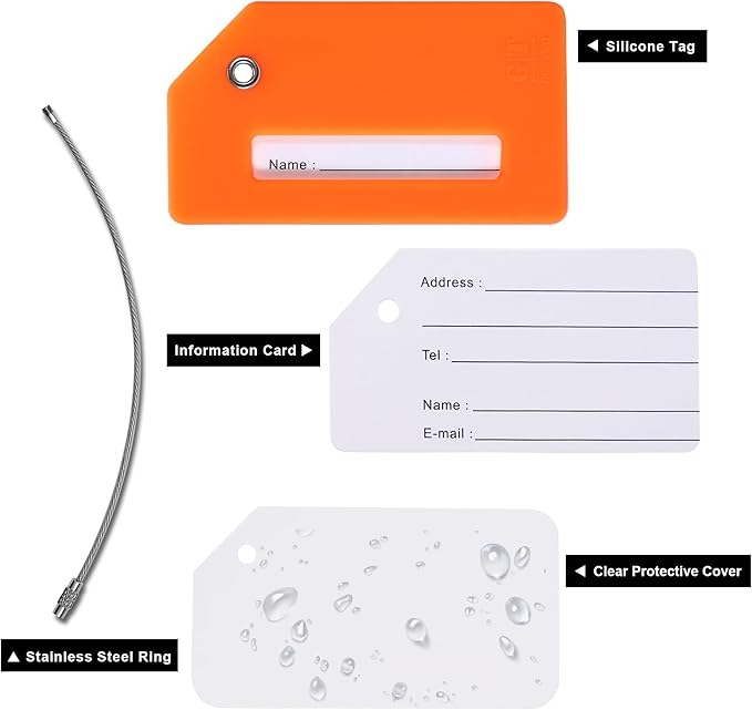 8 Pack Silicone Luggage Tags for Suitcases, TSA Approved, Privacy Protection Suitcase Bag Tag with Stainless Loop, Plane Travel Essentials by Gostwo, Mixed Color