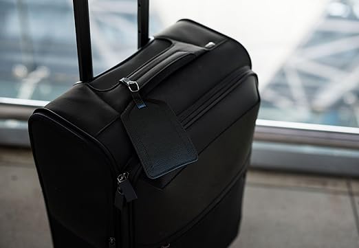 Black Genuine Top Grain Leather Luggage Tag