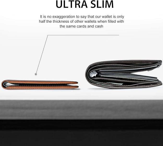GSOIAX Slim Wallet for Men Rfid Blocking Leather Bifold Front Pocket Carbon Fiber Credit Card Holder Novelty Wallets With Gift Box (Brown and Grey)