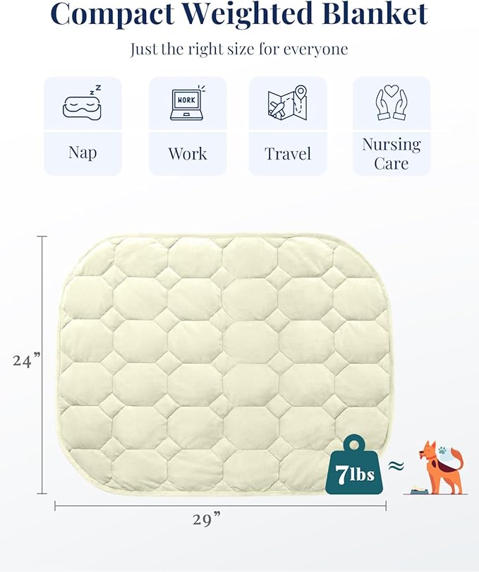Kivik Weighted Lap Blanket for Adults, 7lbs Weight Pad, Heavy Small Blankets Throw, Travel Portable Pads, Warm Gifts for Bed Couch Sleep & Body Relax, Machine Washable, 7 Pounds, 24''x29'', Beige