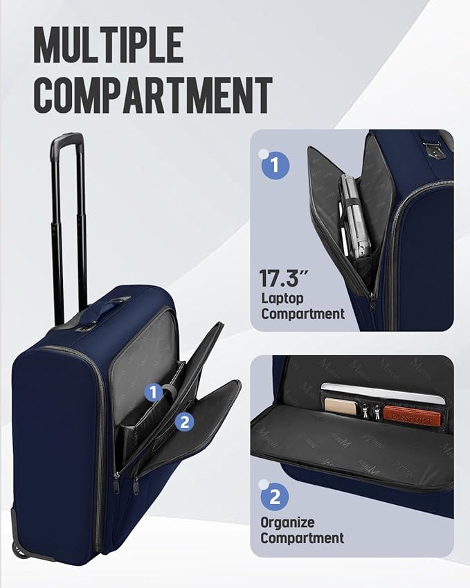MATEIN Rolling Garment Bags for Travel, Large 2-Wheeled Suit Carrier Fits 17.3Inch Laptop, Foldable Travel Suit Bag With Wheels & 2 Packing Cubes, Check-in Suitcase Luggage for Business Trips, Blue