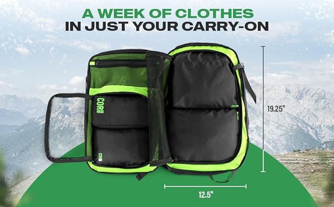 Compression Packing Cubes Travel Organizers plus Laundry or Shoe Bag with YKK Zippers (Black, 4 Piece)