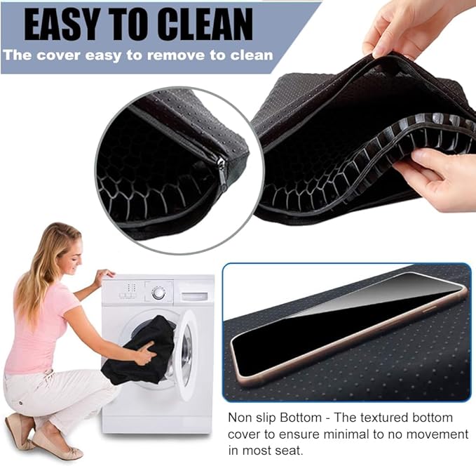 Gel Seat Cushion for Long Sitting Pressure Relief (Super Large & Thick) - Non-Slip Gel Chair Cushions for Back,Sciatica,Tailbone Pain Relief - Seat Cushion for Office Desk Chair,Car Seat,Wheelchair