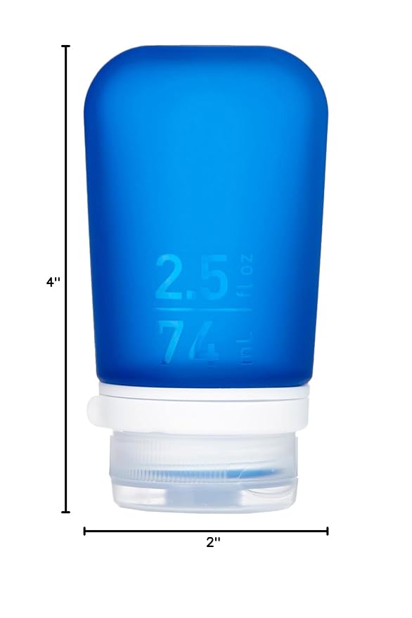 humangear GoToob+ (Medium) | Refillable Silicone Travel Bottle | Locking Lid | Food-Safe Material | Dark Blue, Medium (2.5 fl.oz.; 74ml)