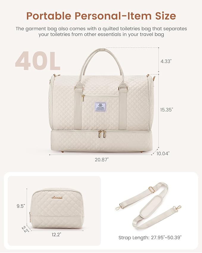 LOVEVOOK Convertible Garment Bag for Travel with Shoe Pouch, Carry On Garment Duffel Bag with Toiletry Bag, 2 in 1 Hanging Suitcase Suit Bag, Waterproof Weekender Bag for Women Travel, Wedding, Beige