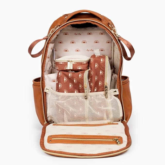 Itzy Ritzy Packing Cubes for Travel – Set of 3 Packing Cubes or Travel Organizers – Each Cube Features a Mesh Top, Double Zippers and a Fabric Handle (Terracotta Sunrise)