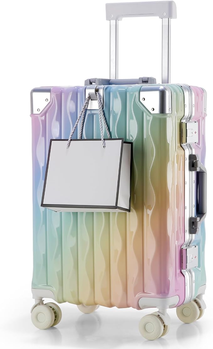 20 Inch Carry On Luggage with Spinner Wheels,Aluminum Frame PC Hard Shell Suitcase with USB Port,Lightweight Travel Luggage Airline Approved for Men Women, Colorful