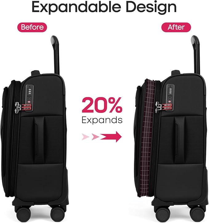 2PCS Set（22in/32in）Softside Luggage Sets w/ Spinner Wheels,Expandable 20% Luggage w/TSA LOCK,Upright Spinner Softshell,Lightweight Durable Rolling Travel Luggage Set for Men/Women（Black,22in/32in）