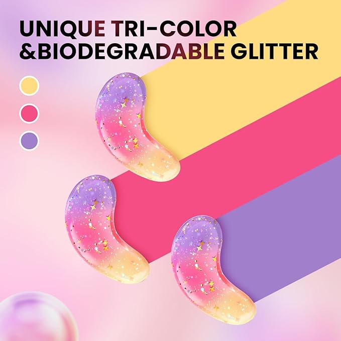 Under Eye Patches (24 Pairs) - Tri-color Glitter Eye Gel Pads for Dark Circles, Puffy Eyes, Under eye Bags, Wrinkles | Natural Collagen Under Eye Mask Patches, Gel Under Eye Patches