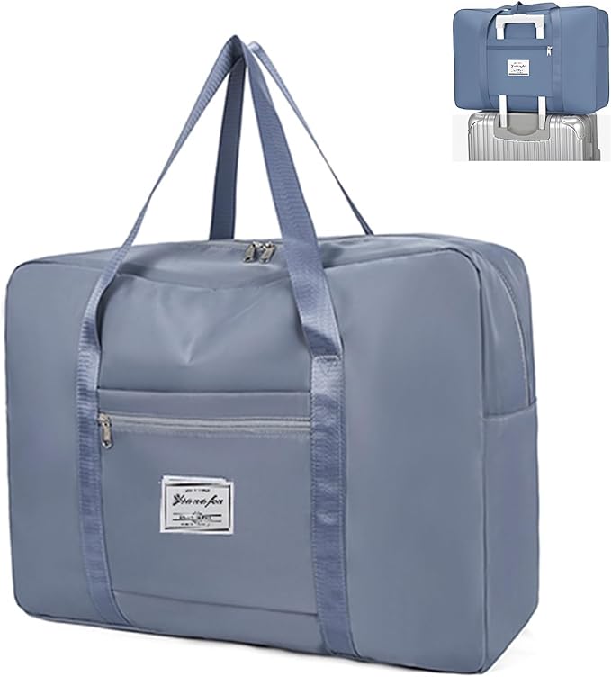 19" Travel Duffel Bag, Large Weekender Bag for Women Men, Expandable Personal Item Bag for Airlines, Water Resistant Carry On Bag with Trolley Sleeve for Gym, Overnight, Hospital (Blue)