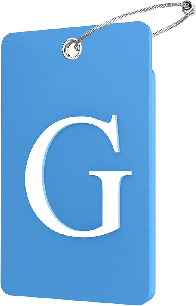 Gostwo 2 Pack Luggage Tags for Suitcases, 26 Initial Letter Travel Luggage Baggage Identification Labels ID Tag Fully Bendable Tags with Stainless Steel Loop (Blue) (Letter G)