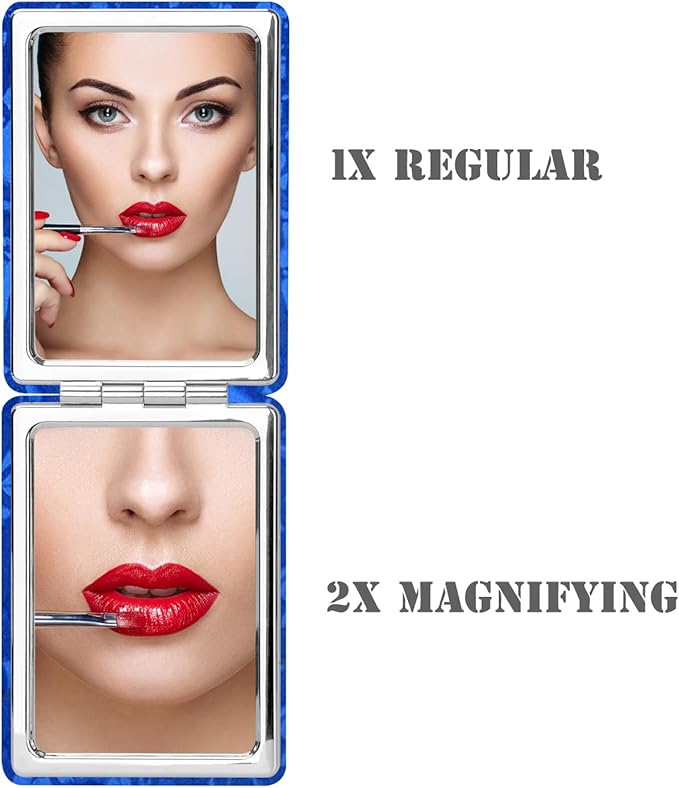 Compact Vanity Mirror for Men Women Girls, Slim Blue Rectangular Travel Makeup Mirror for Handbag Pocket Wallet, Portable Double-Sided Magnifying Cosmetic Mirror for Daily Work Business