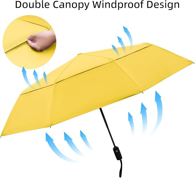 TradMall Travel Umbrella, 42/45 Inches Double Vented Canopy Windproof Automatic Strong Compact Folding Umbrellas for Rain Women and Men