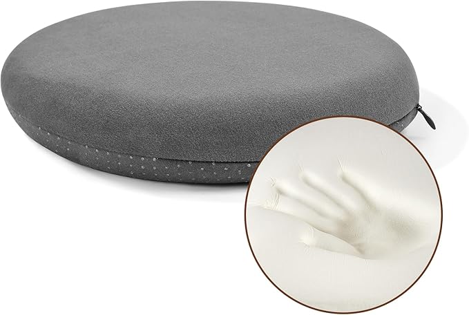 BUYUE Memory Foam Seat Cushion, Dia 13" Soft Velvet Round Stool Cushion Anti-Slip Chair Pads, S, Dark Grey
