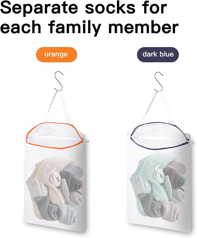 2 Pack Hanging Mesh Laundry Bag Set, 12x16 Inch Mesh Hamper with Metal Hooks for Closet Door & Wall - Space Saving Storage for Clothes, Delicates, Toys