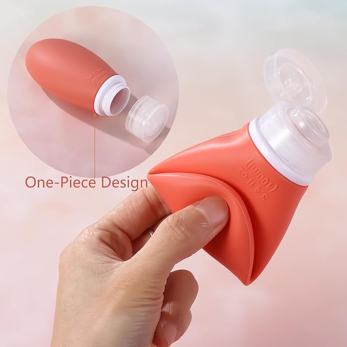 Leak Proof Silicone Travel Bottles,4 Pack 3.4oz Liquid Squeezable Refillable Portable Accessories/Cosmetic Containers,BPA Free,Travel Size Bottles for Toiletries Shampoo Conditioner Lotion
