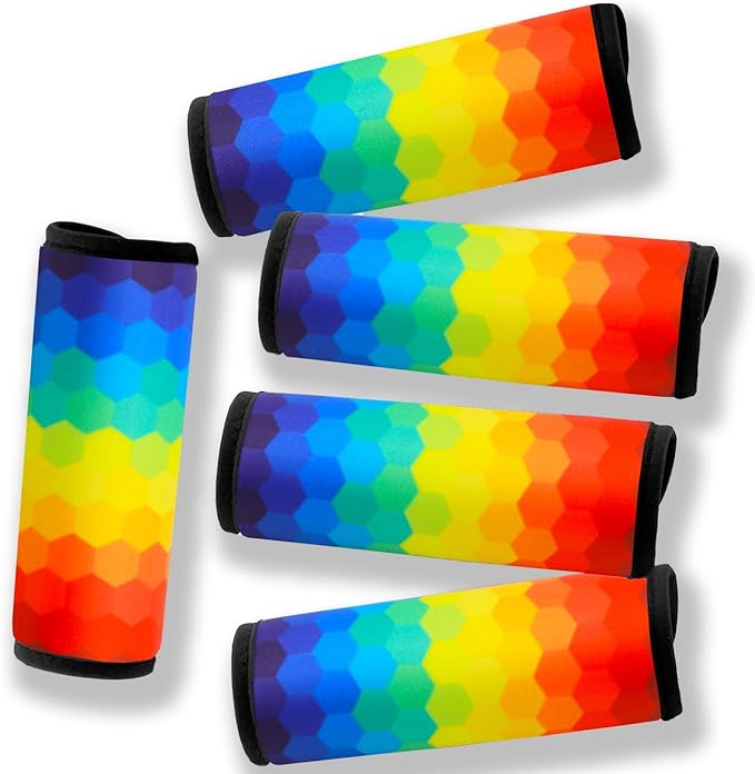 Luggage Handle Wrap for Suitcase-Printed Bright Neoprene Luggage Tags/Grips/Identifiers/Markers/Covers/Gripper for Suitcases Carry On Bags 5 Packs (Rainbow-5 Packs)