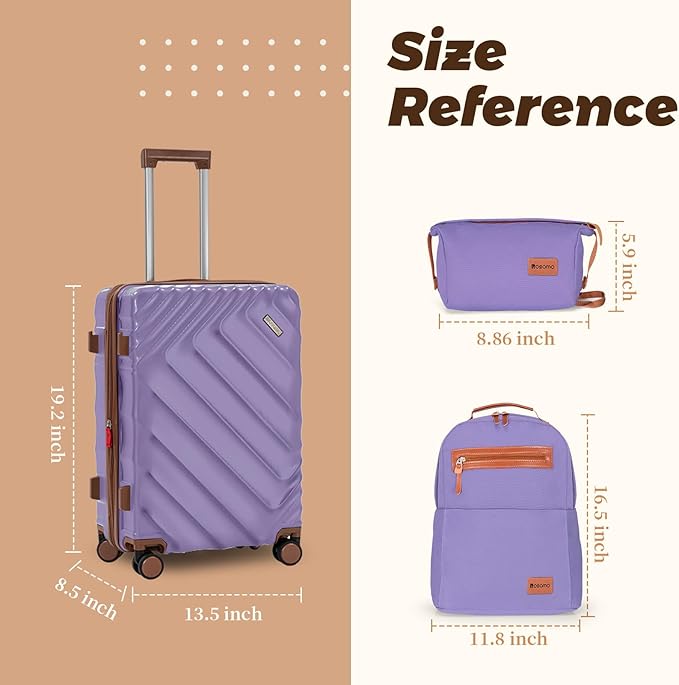 3 piece Luggage Set Expandable Suitcase 22x14x9 Airline Approved Carry on, ABS Hard Case Suitcases with Spinner Wheels,TSA Lock, (purple, 3 Piece Sets(20/BP/TB))