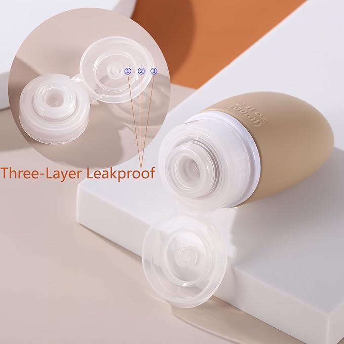 Leak Proof Silicone Travel Bottles,4 Pack 2oz Liquid Squeezable Refillable Portable Accessories/Cosmetic Containers,BPA Free,Travel Size Bottles for Toiletries Shampoo Conditioner Lotion(Brown)