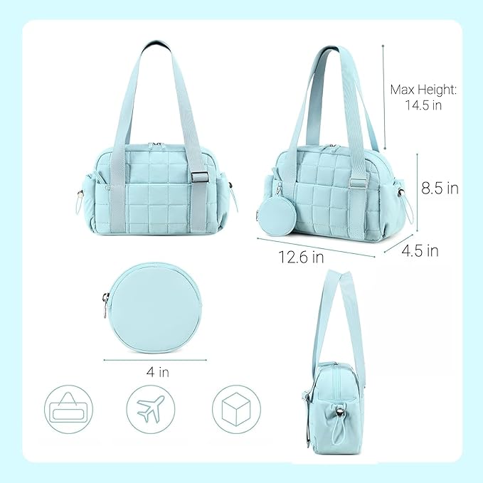 CAMTOP Mini Gym Bag for Women, Small Gym Tote Bag Puffy Quilted Sports Duffel Bag with Wet Compartment and Coin Purse Duffel Bags Dance Yoga Workout Bag for Gifts