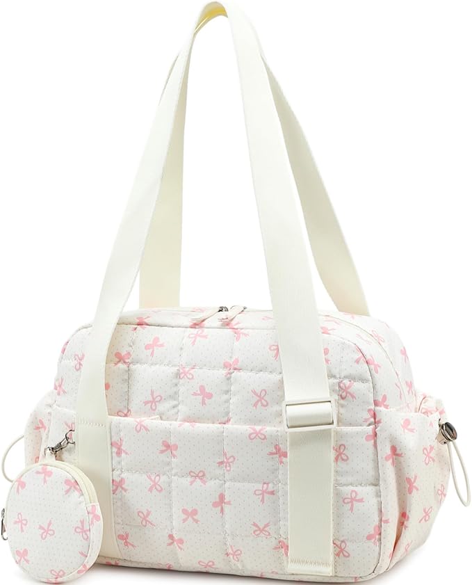 CAMTOP Mini Gym Bag for Women, Small Gym Tote Bag Puffy Quilted Sports Duffel Bag with Wet Compartment and Coin Purse Duffel Bags Dance Yoga Workout Bag for Gifts