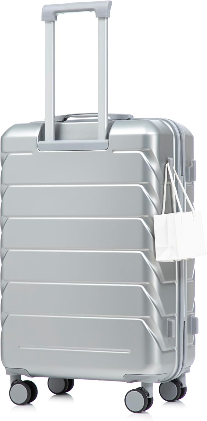 28 Inch Checked-Large Luggage, Lightweight ABS Hard Shell Suitcase with Spinner Wheels, Expandable Travel Luggage with Combination Lock & Side Hooks for Men Women (Silver, 28)
