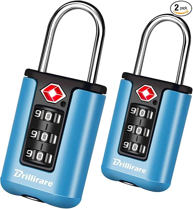 2 Pack TSA Approved Luggage Locks, Combination Travel Padlock, 3-Digit Waterproof Lock, TSA Accepted Outdoor Keyless Resettable Lock for Lockers, Bags, Backpack, Gym, Gate-Blue