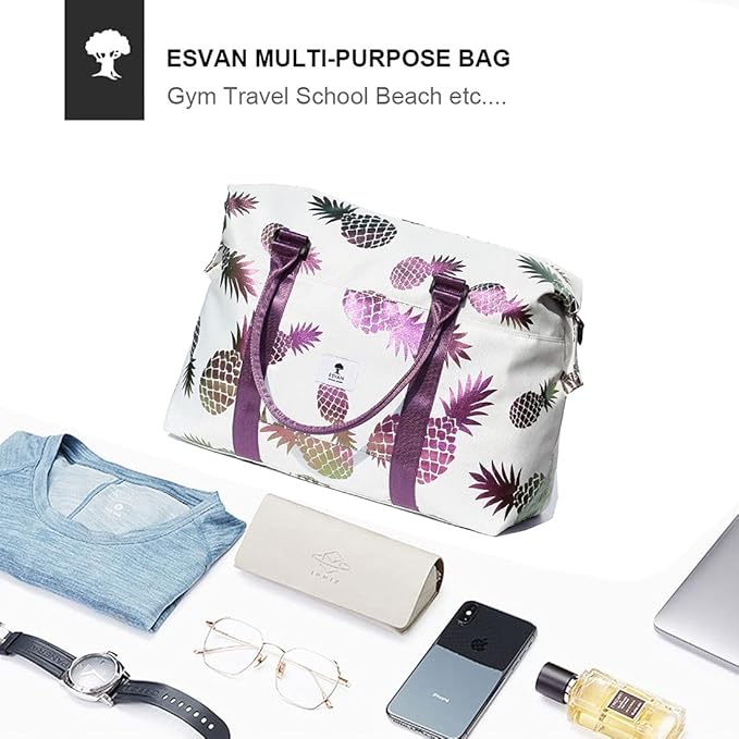 ESVAN Travel Tote Duffel Gym Bag,Weekender Overnight Carry-on Tote Crossbody Bag with Wet Pocket and Trolley Sleeve Upgraded